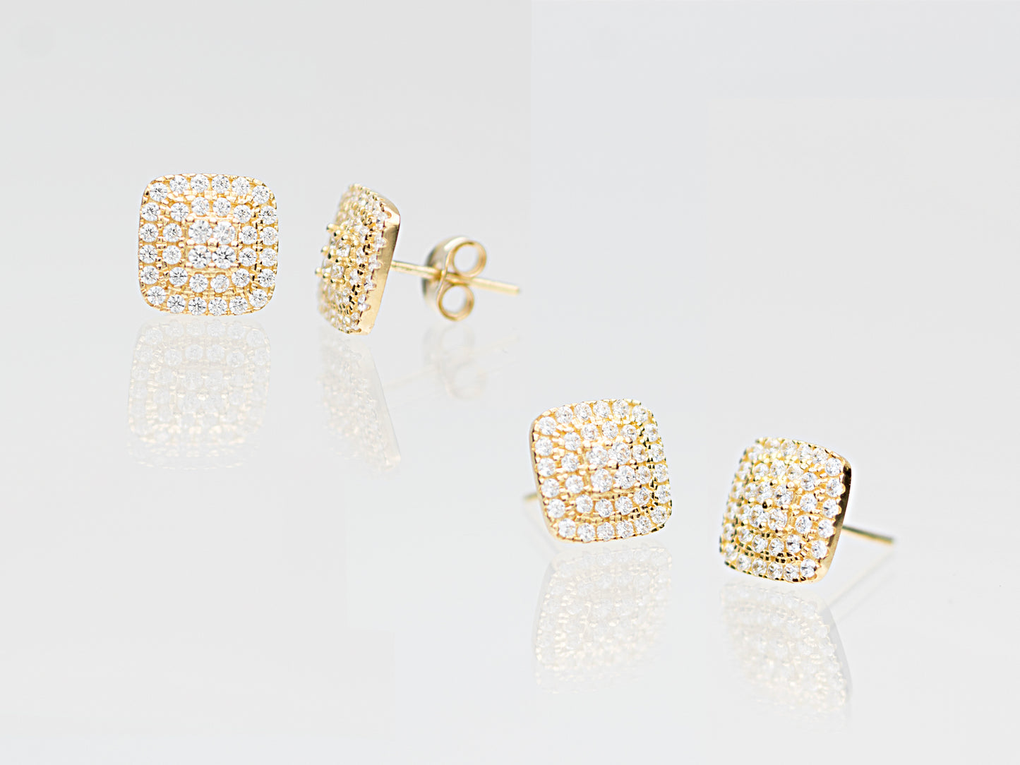 14K Genuine Solid Gold with Rounded Square Simulated Diamond studs earring