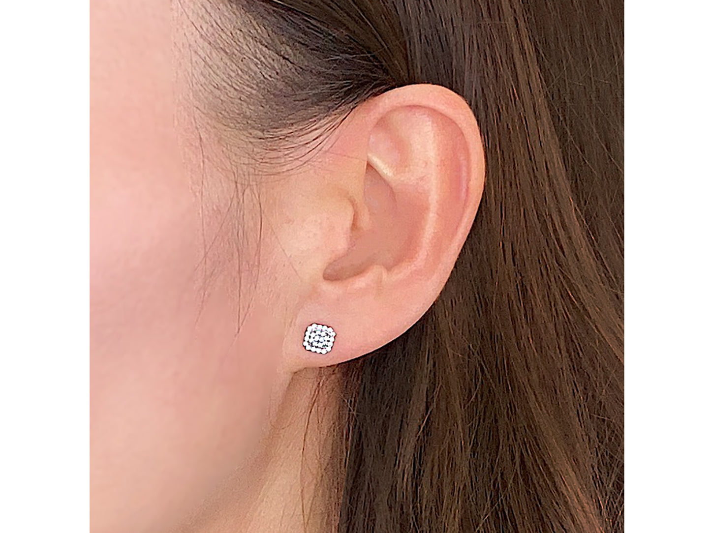 14K Genuine Solid Gold with Rounded Square Simulated Diamond studs earring