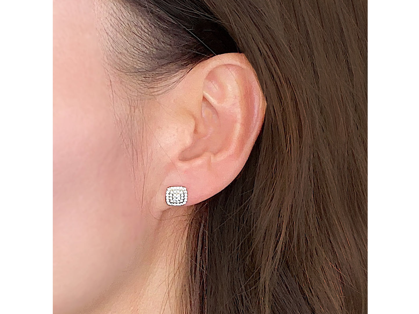 14K Genuine Solid Gold with Rounded Square Simulated Diamond studs earring