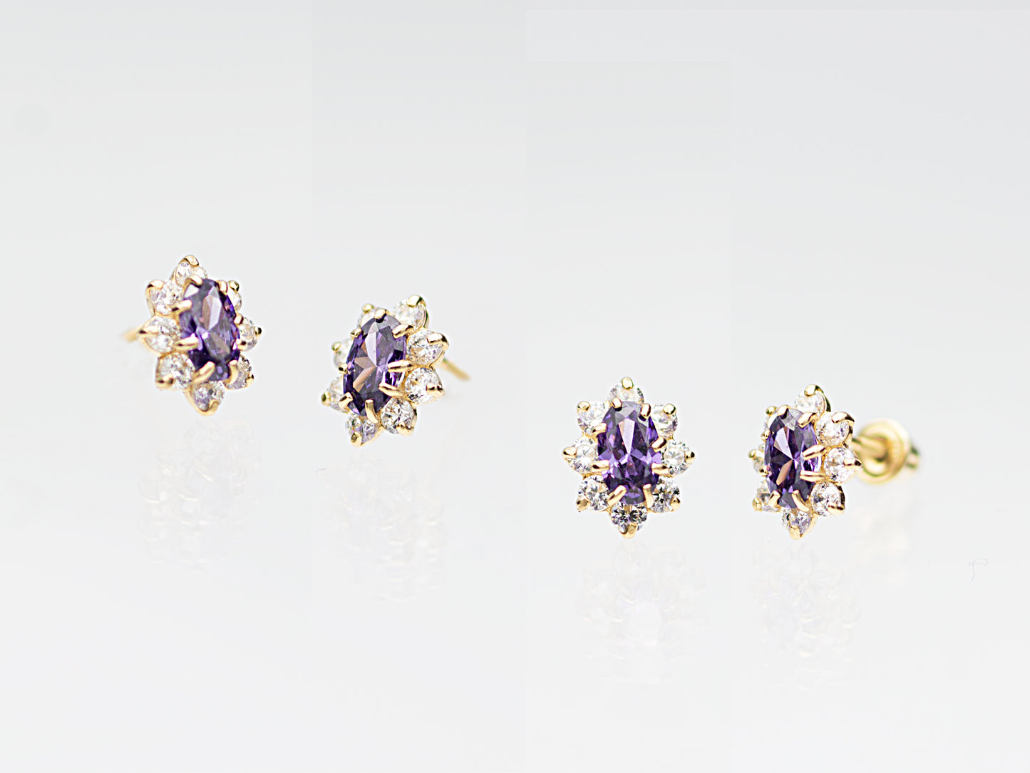 14K Solid Gold Marquis stud earring