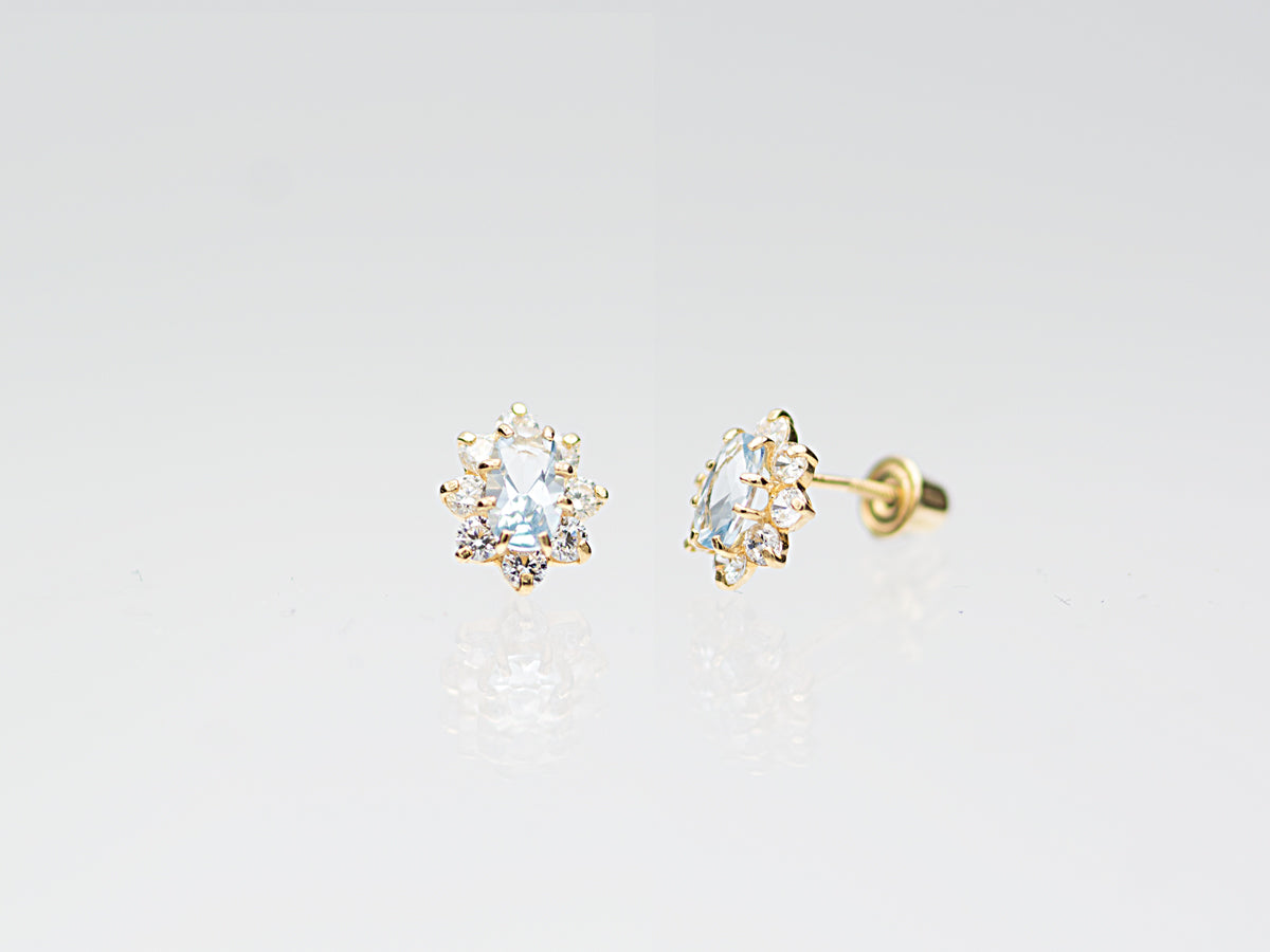 14K Solid Gold Marquis stud earring