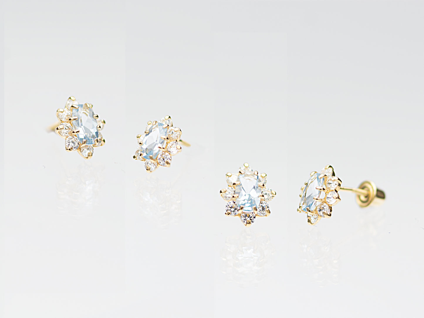 14K Solid Gold Marquis stud earring