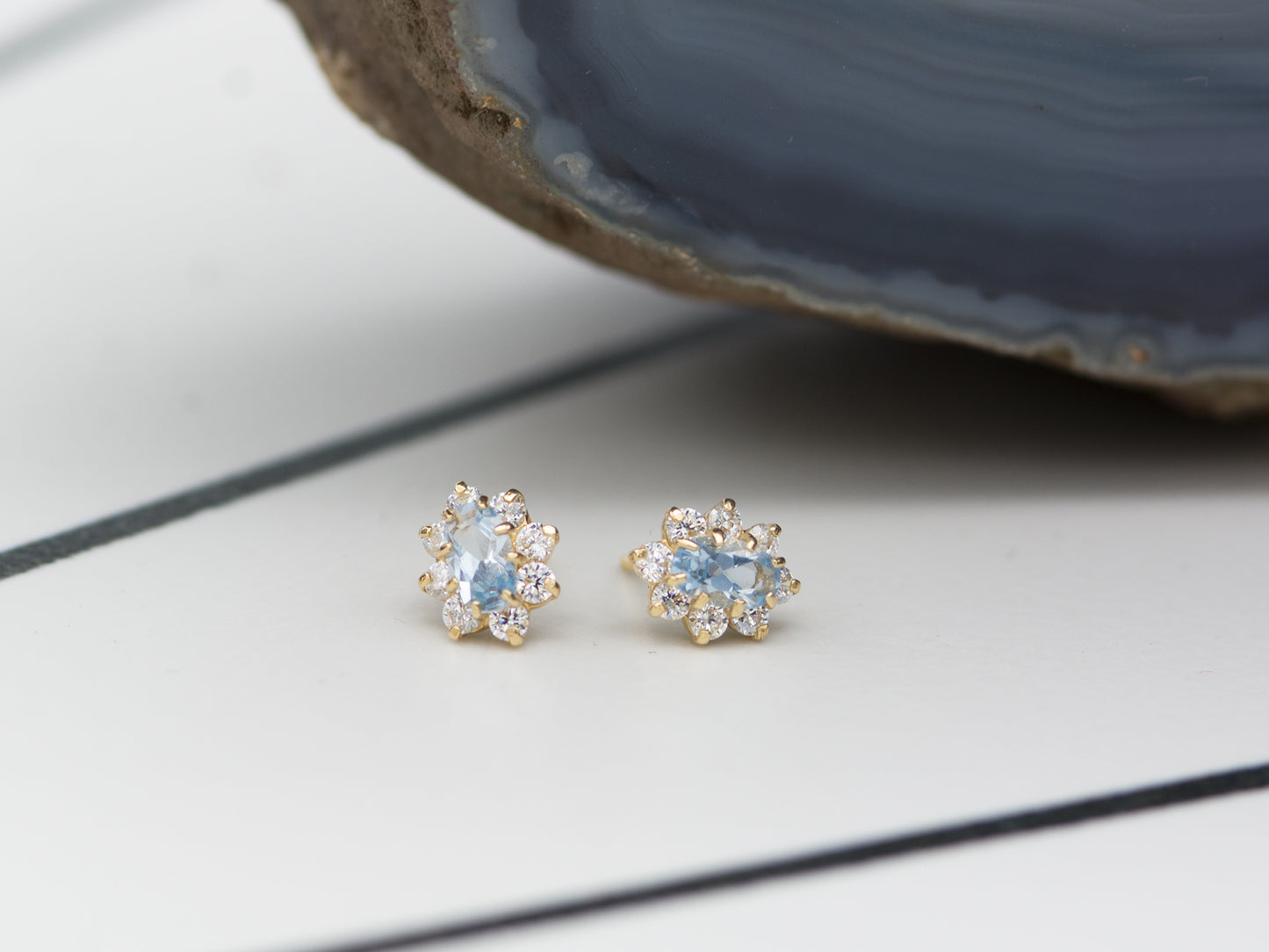 14K Solid Gold Marquis stud earring