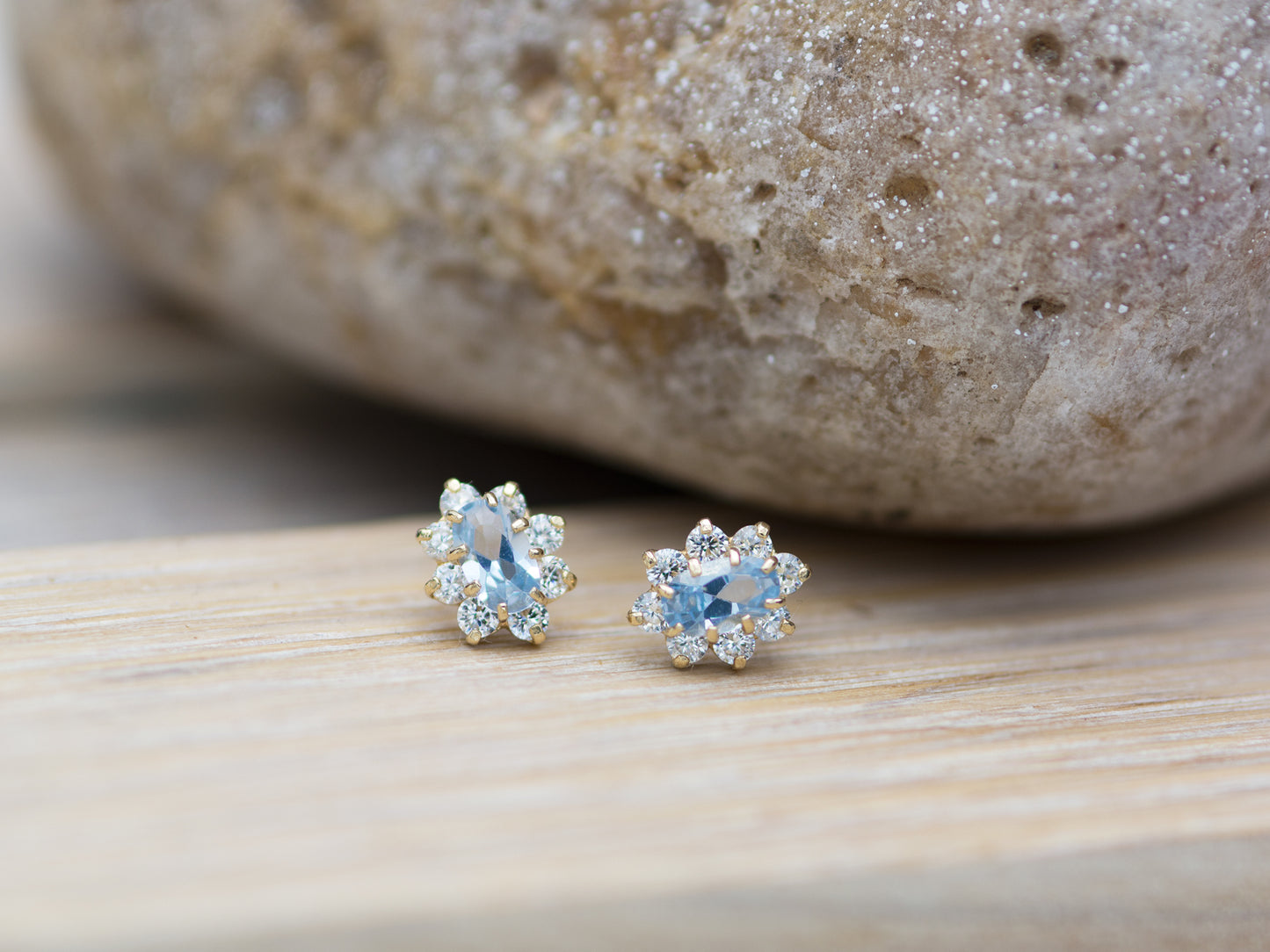 14K Solid Gold Marquis stud earring