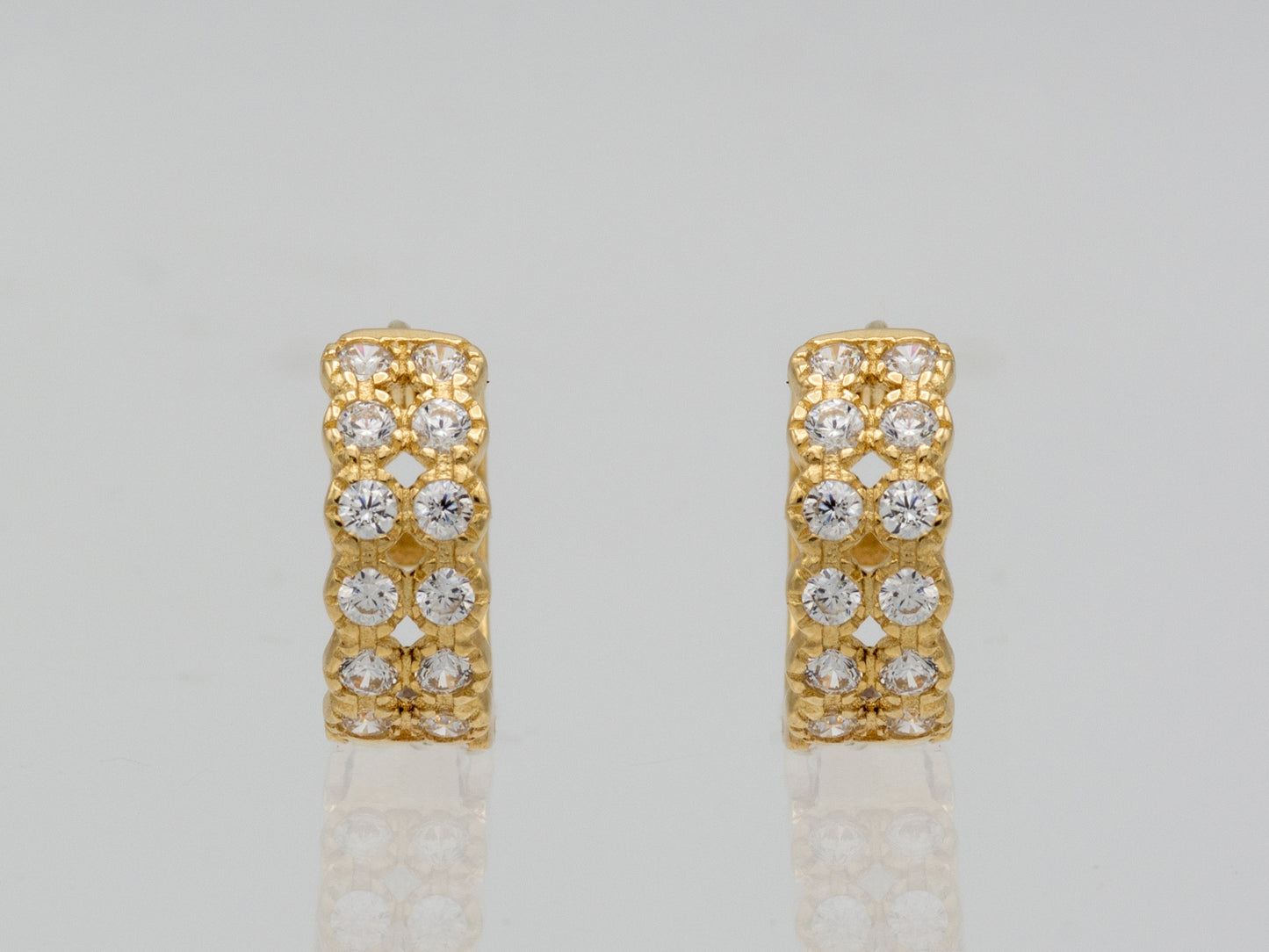14k solid gold Two-Row Pavé Hoop Huggies earring
