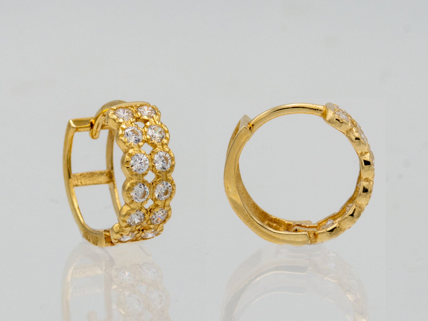 14k solid gold Two-Row Pavé Hoop Huggies earring