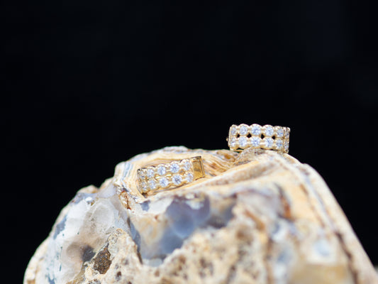 14k solid gold Two-Row Pavé Hoop Huggies earring
