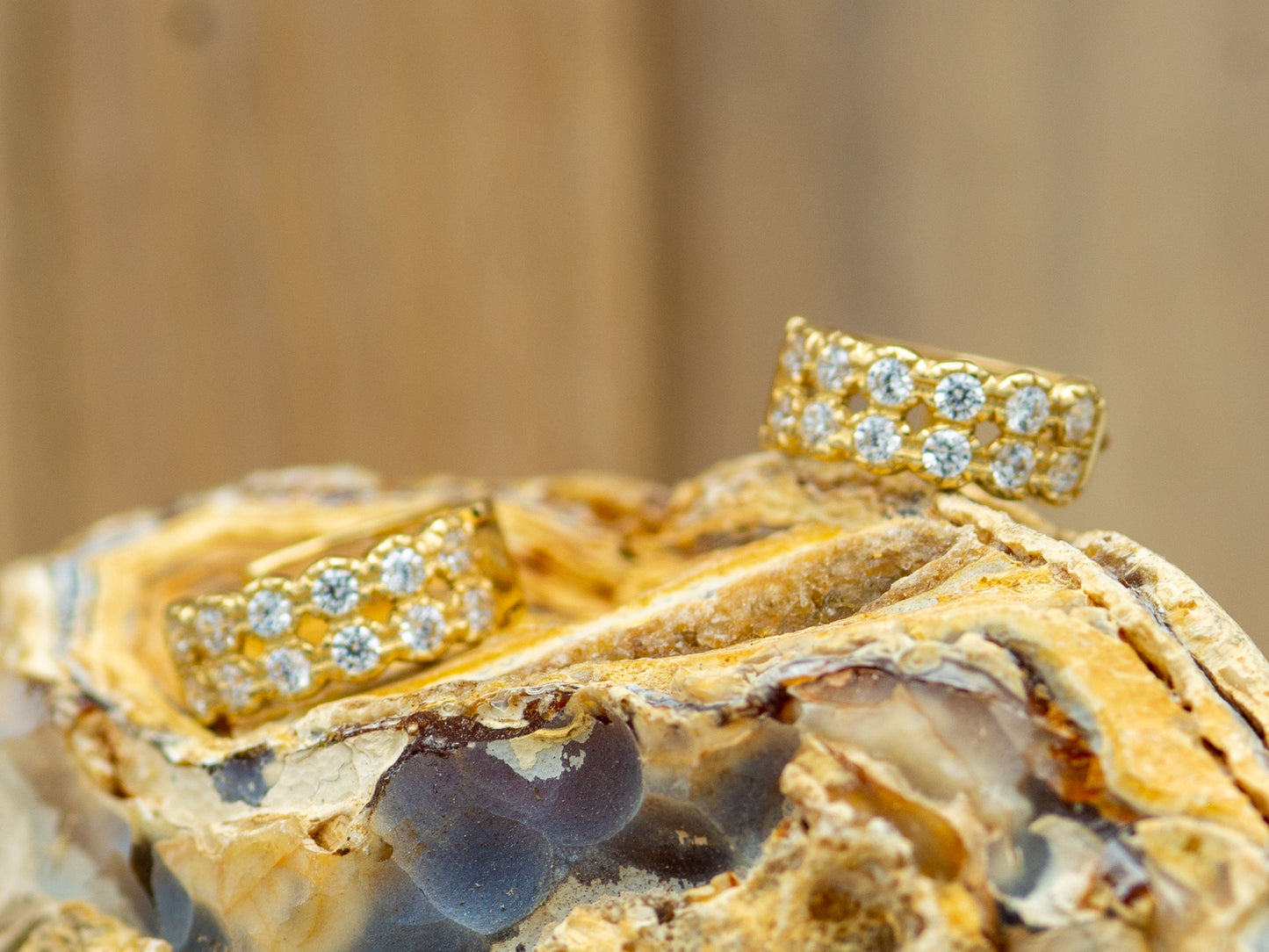 14k solid gold Two-Row Pavé Hoop Huggies earring