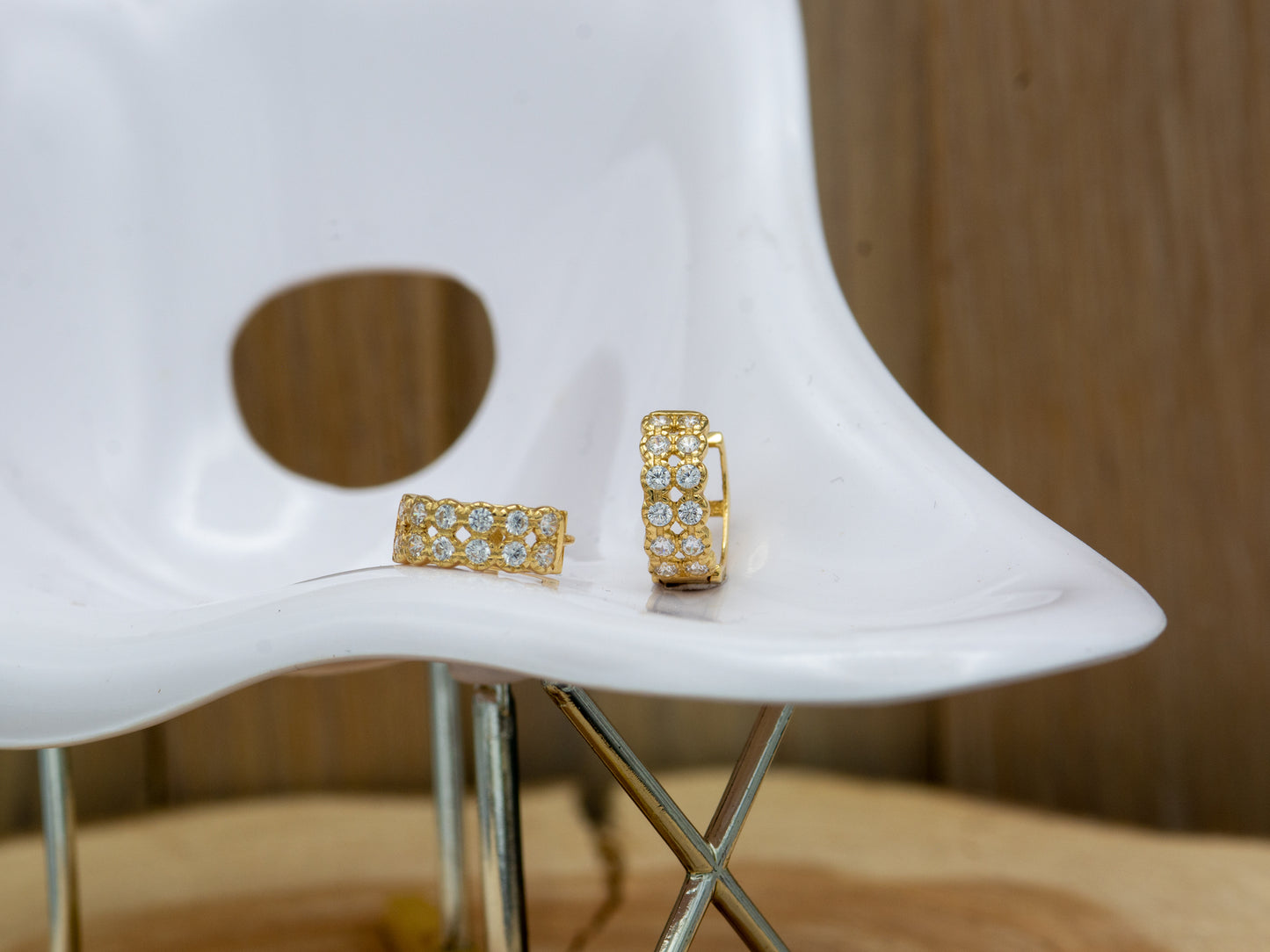 14k solid gold Two-Row Pavé Hoop Huggies earring