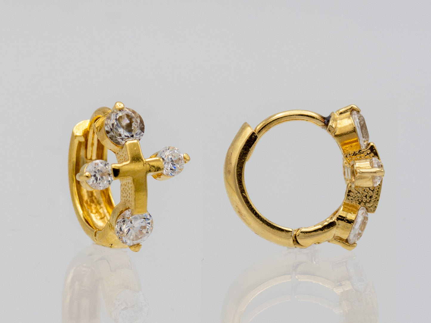14k solid gold Dainty Cross Shaped Hoop Huggies earring