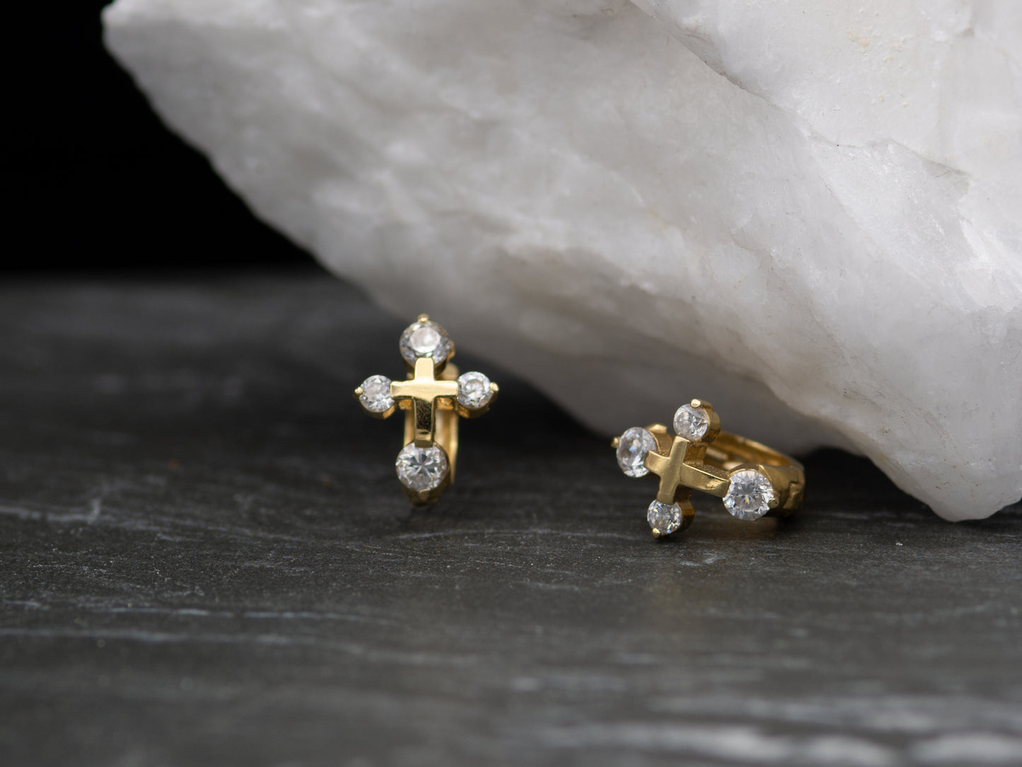 14k solid gold Dainty Cross Shaped Hoop Huggies earring