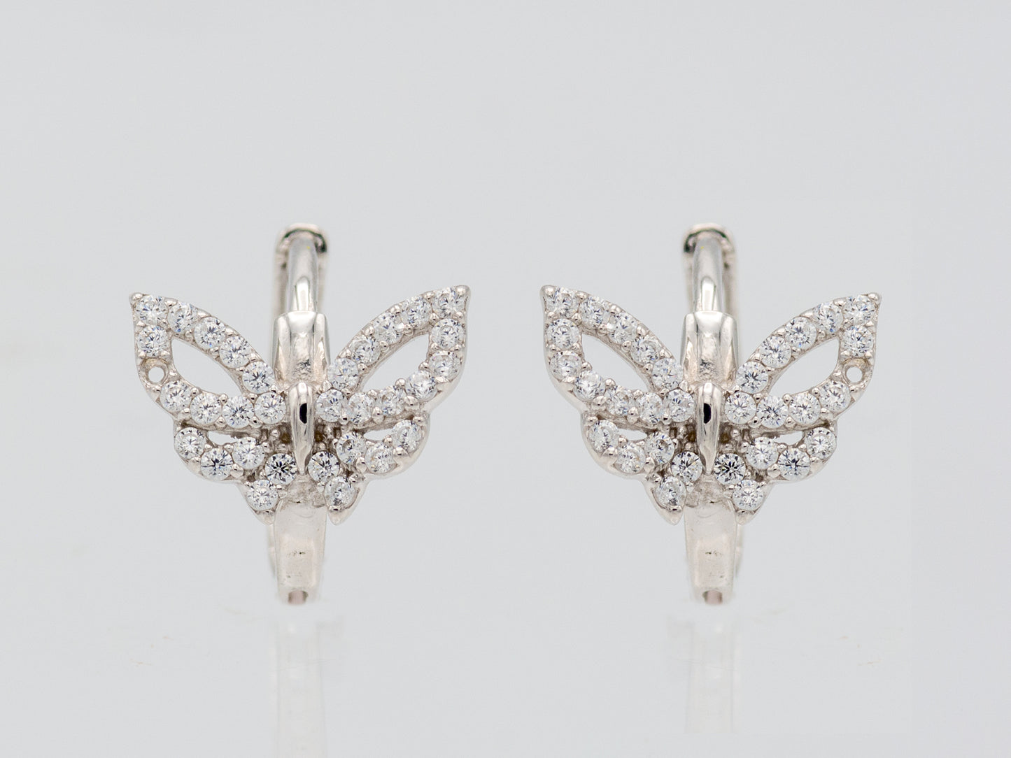 14k solid gold Pave Butterfly Hoop Huggies earring