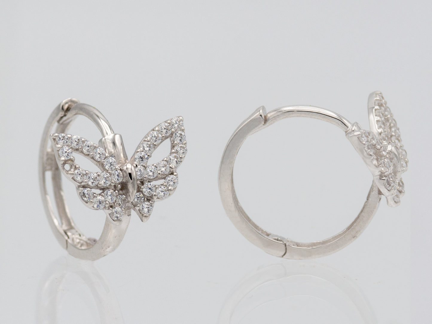 14k solid gold Pave Butterfly Hoop Huggies earring