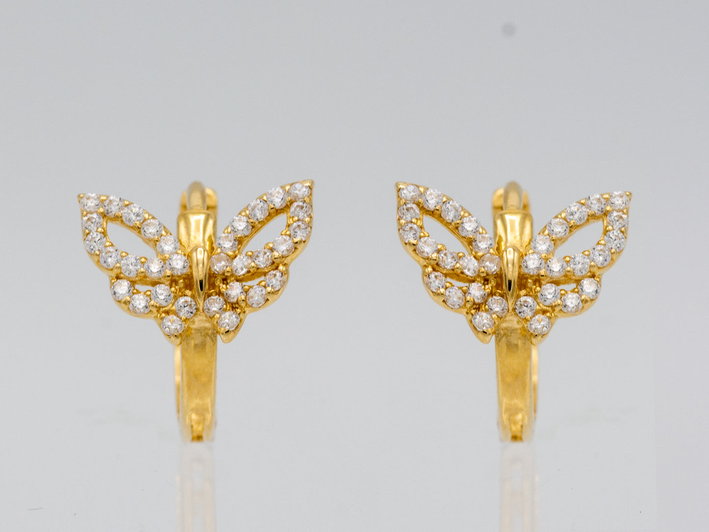 14k solid gold Pave Butterfly Hoop Huggies earring