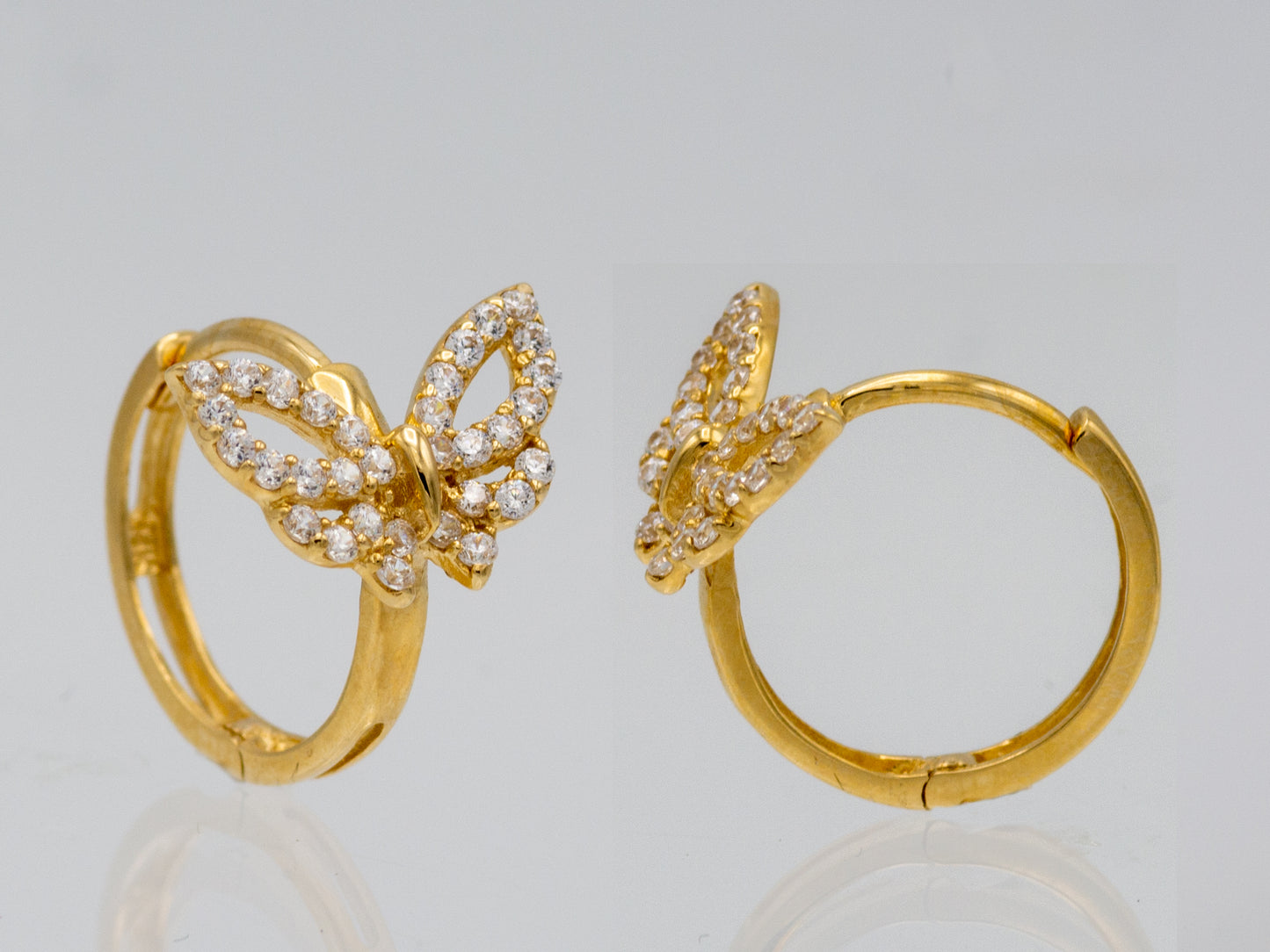 14k solid gold Pave Butterfly Hoop Huggies earring