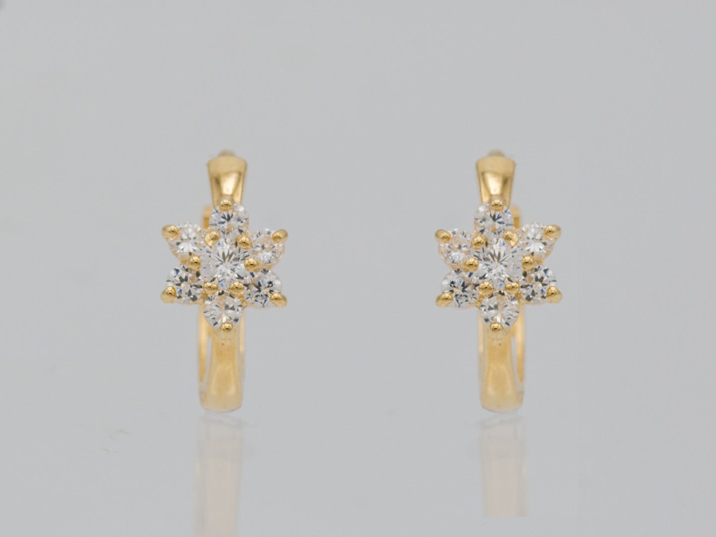 14k solid gold CZ Flower Hoop Huggies earring