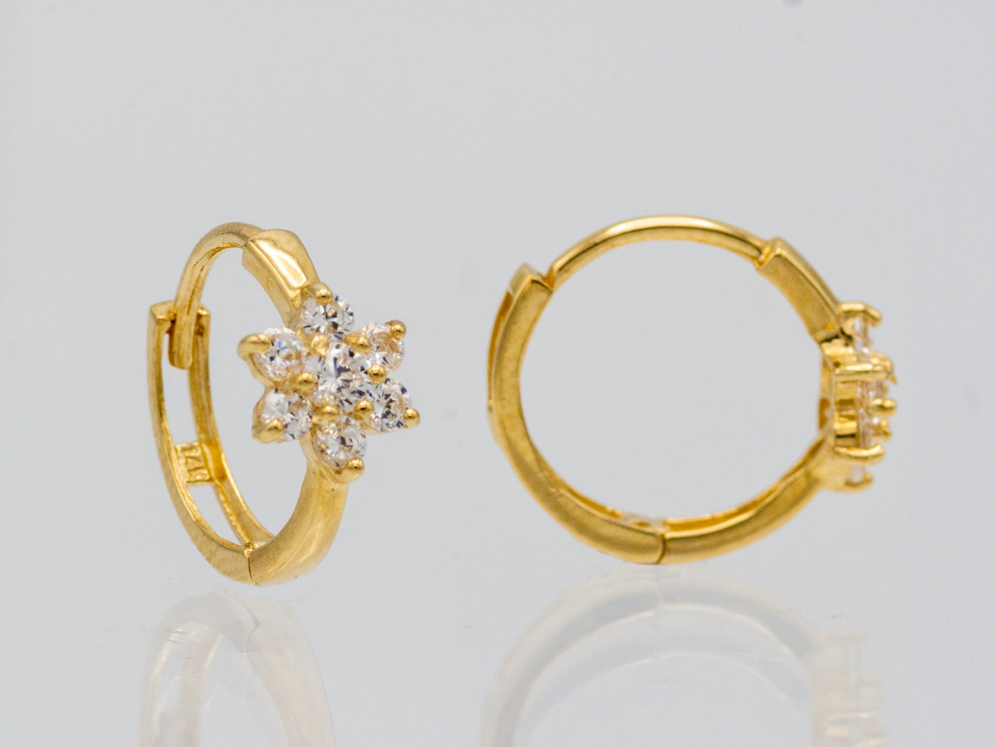 14k solid gold CZ Flower Hoop Huggies earring