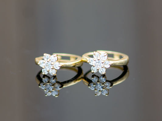 14k solid gold CZ Flower Hoop Huggies earring