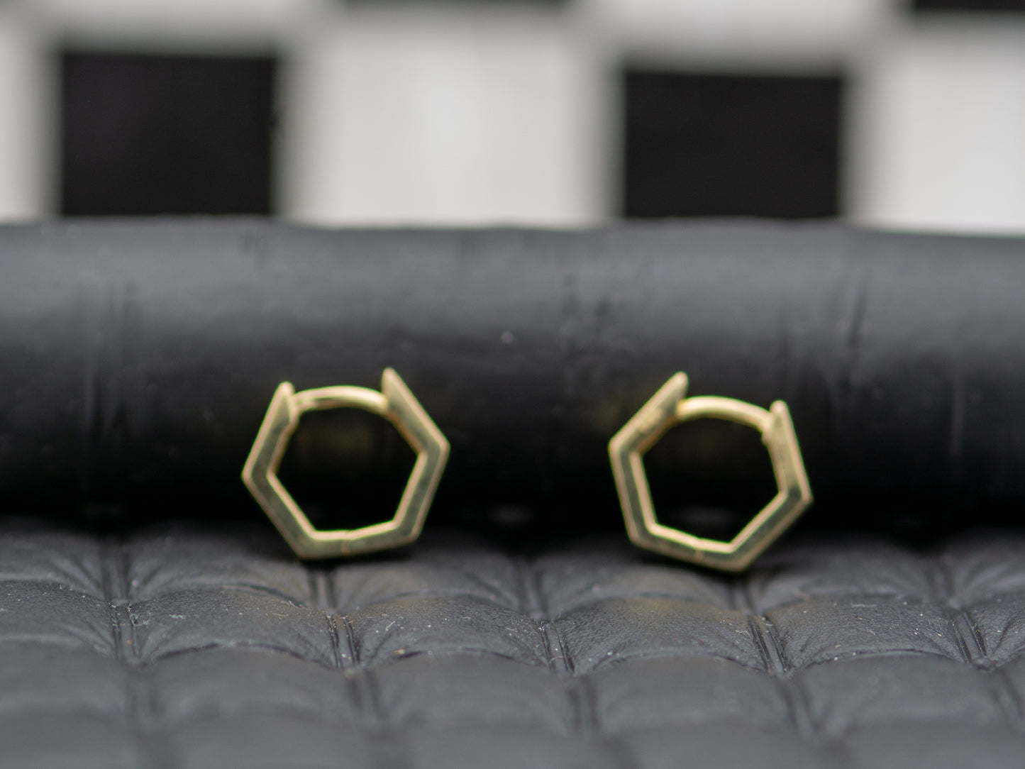 14k solid gold Hexagon Hoop Huggies earring