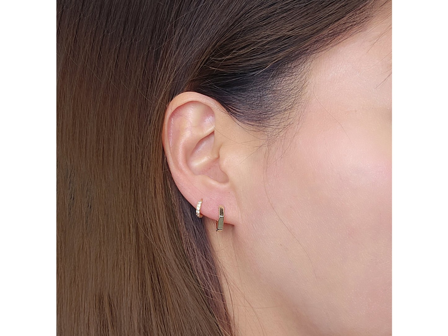 14k solid gold Hexagon Hoop Huggies earring