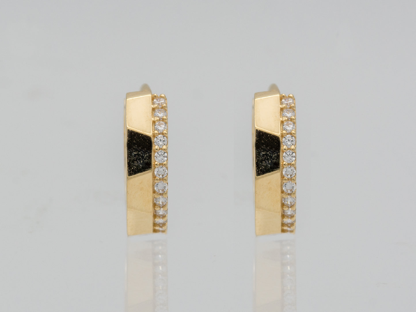 14K Solid Gold Pavé Hoop Huggies Earrings