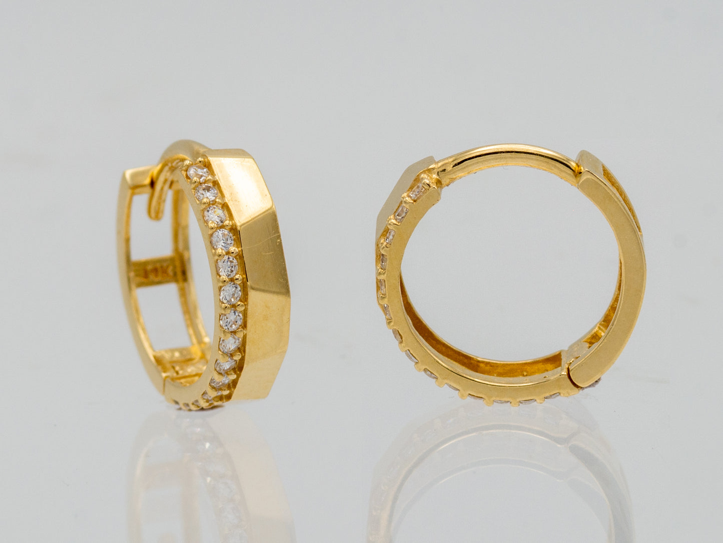 14K Solid Gold Pavé Hoop Huggies Earrings