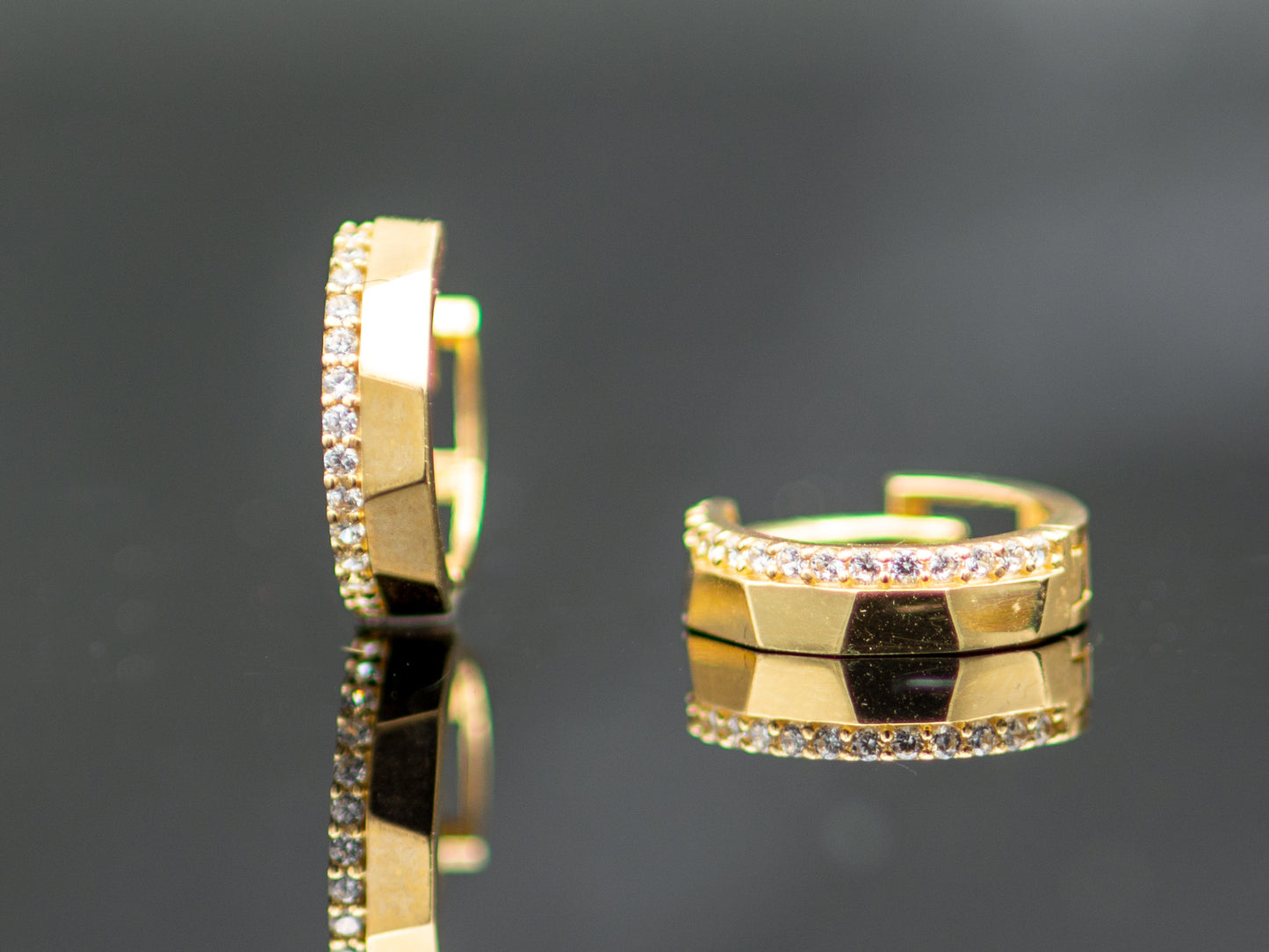 14K Solid Gold Pavé Hoop Huggies Earrings