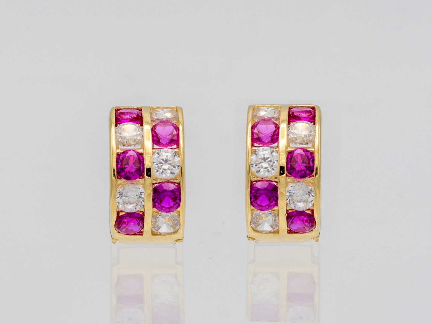 14k solid gold Sparkling Synthetic Ruby Pave Set Huggies earring