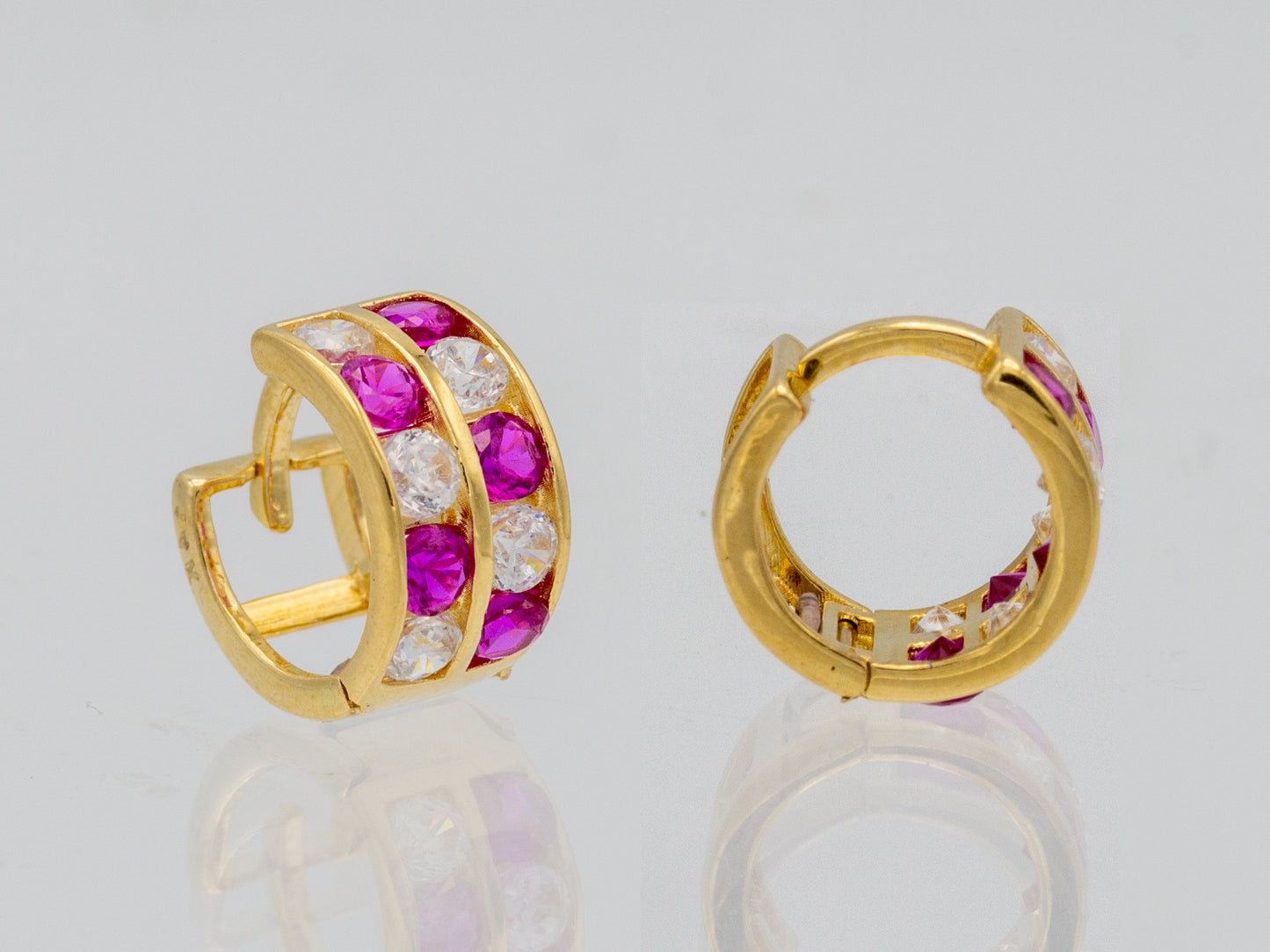 14k solid gold Sparkling Synthetic Ruby Pave Set Huggies earring
