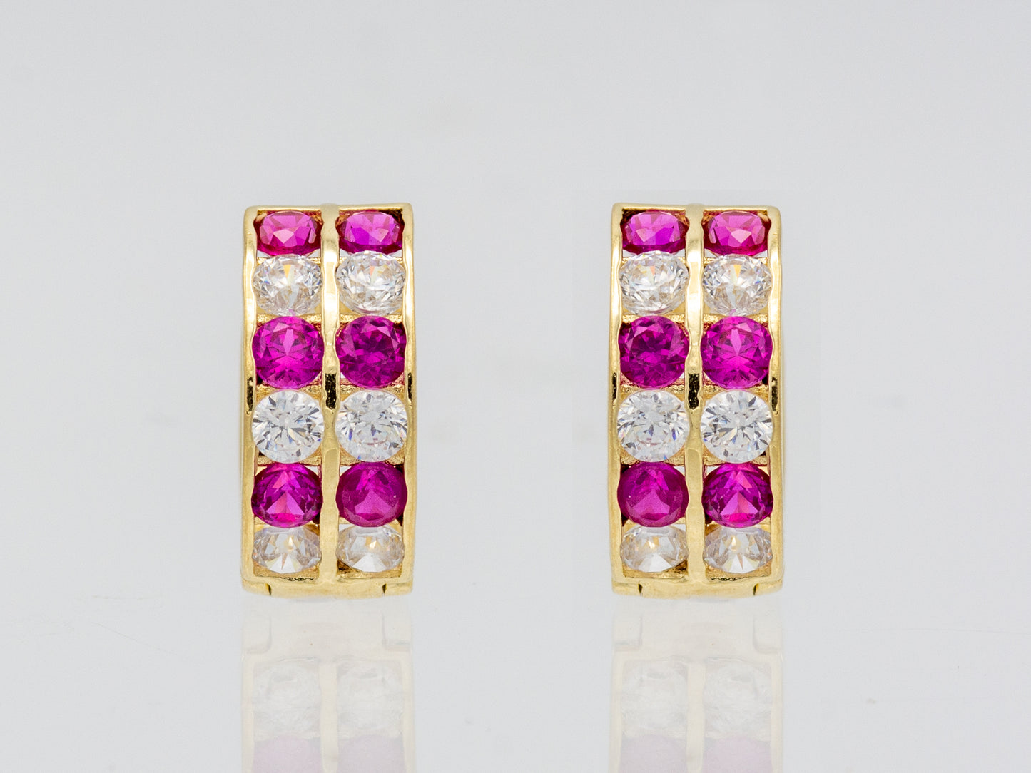 14k solid gold Sparkling Synthetic Ruby Pave Set Huggies earring