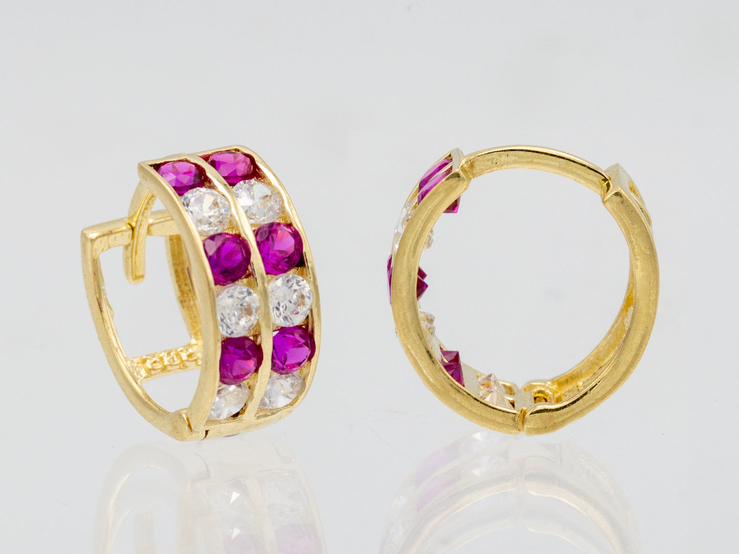 14k solid gold Sparkling Synthetic Ruby Pave Set Huggies earring
