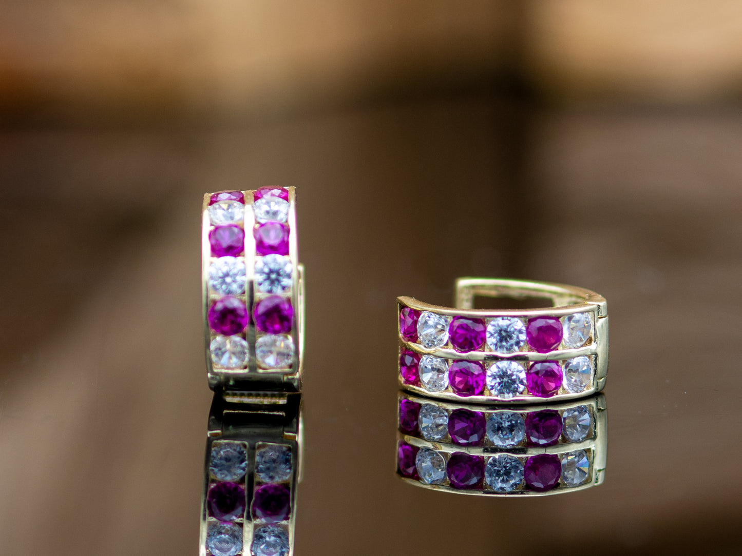 14k solid gold Sparkling Synthetic Ruby Pave Set Huggies earring