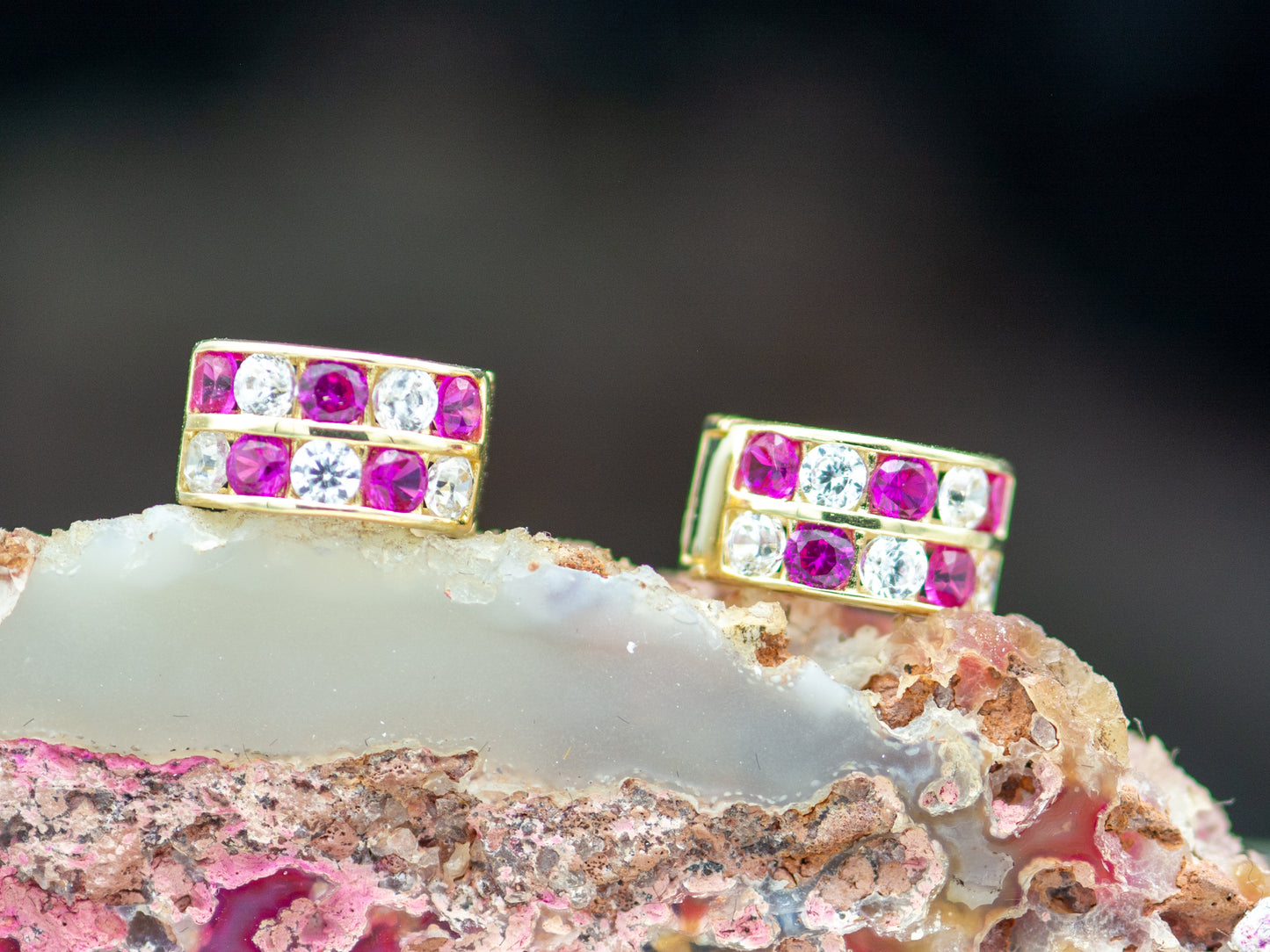 14k solid gold Sparkling Synthetic Ruby Pave Set Huggies earring