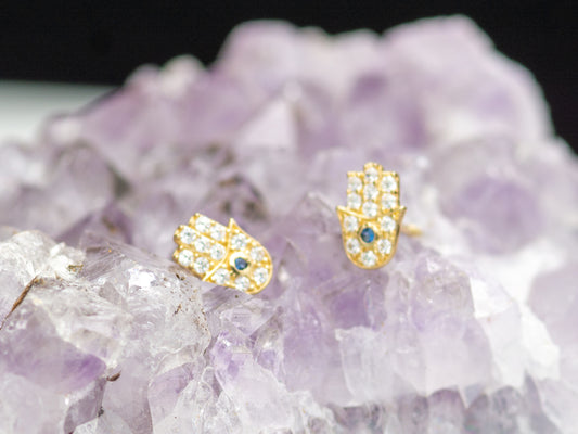 14k solid gold Hamsa stud earrings
