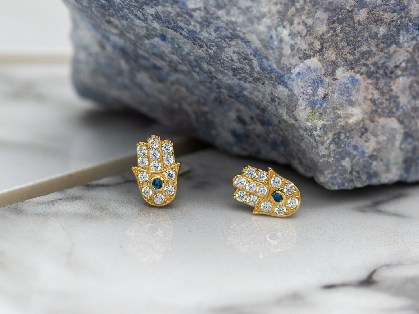14k solid gold Hamsa stud earrings