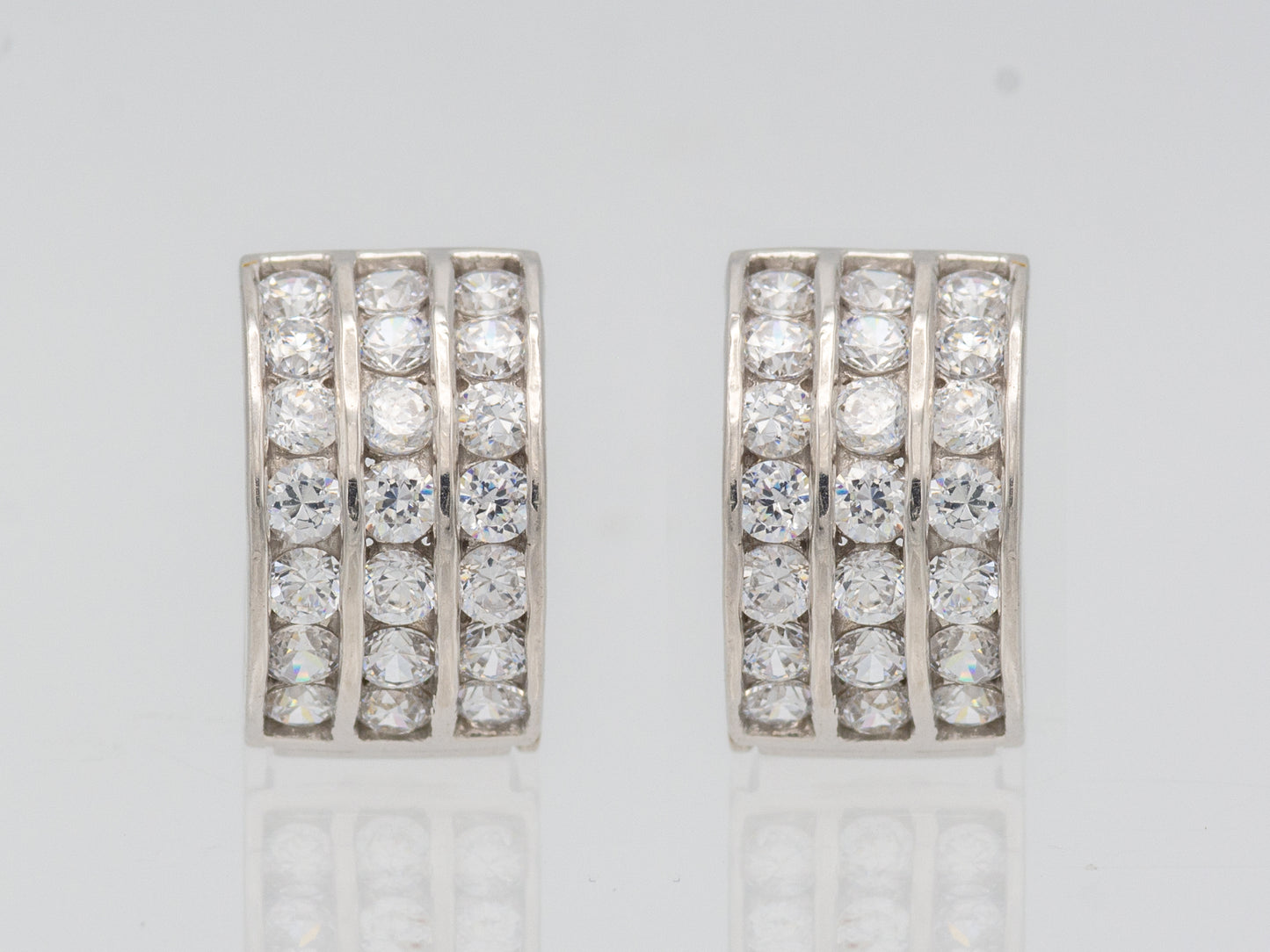 14k solid gold Triple Lined Simulated emerald and Diamond Huggies earring