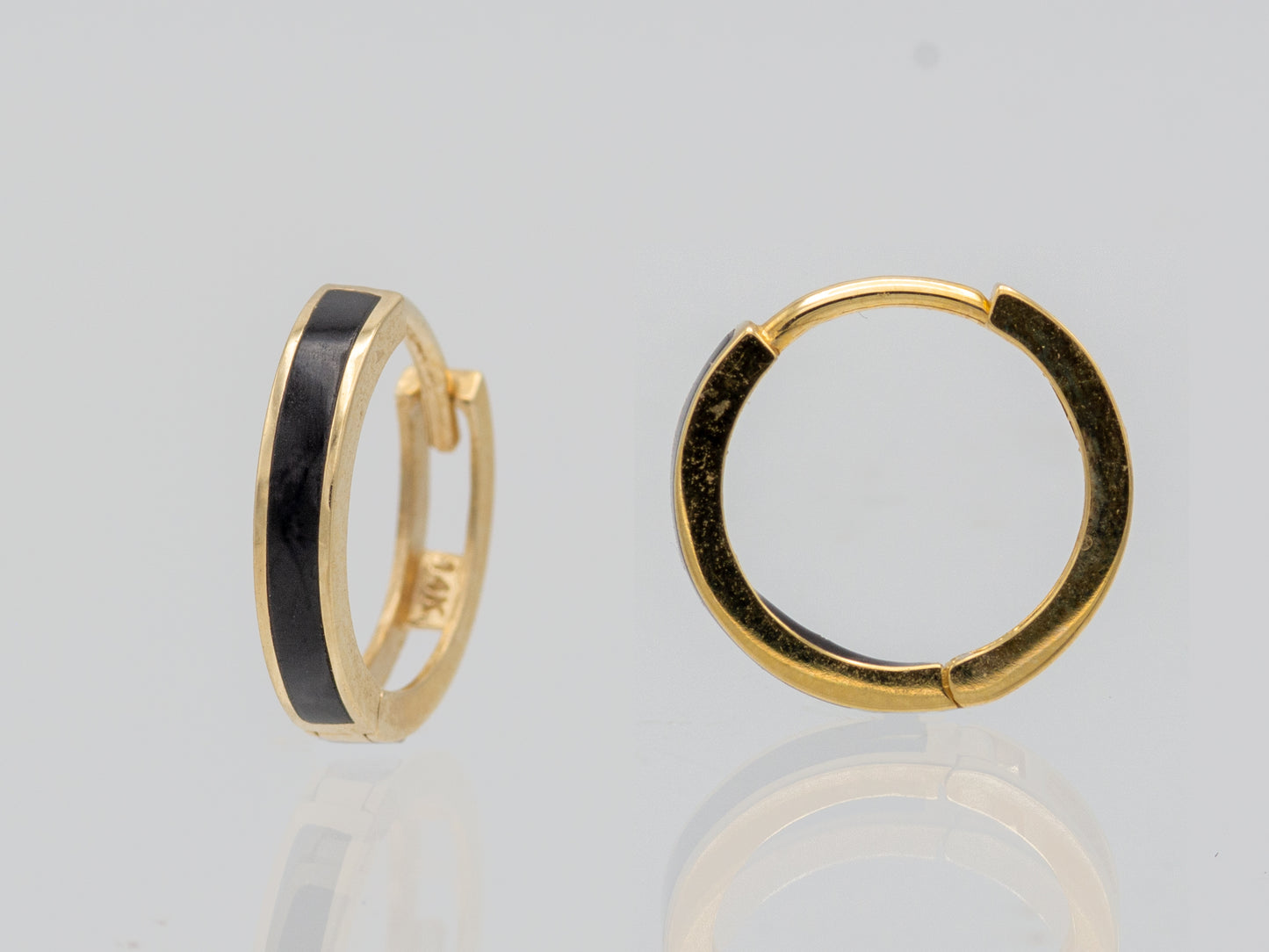 14k solid gold Black Onyx Huggies earring