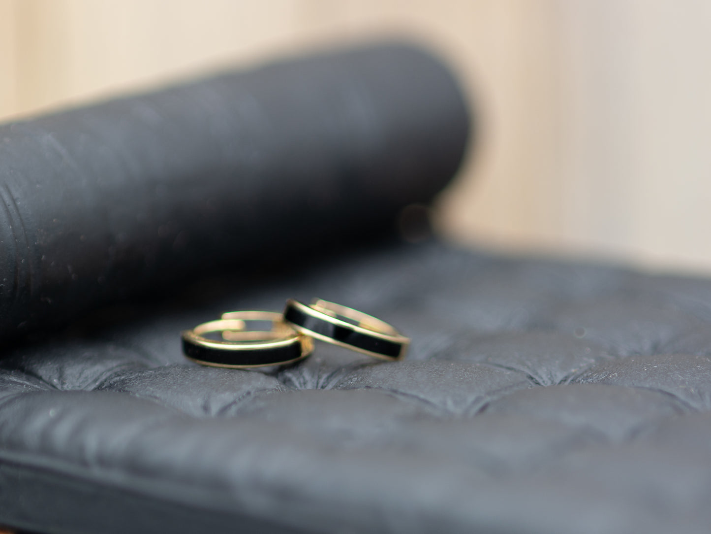 14k solid gold Black Onyx Huggies earring