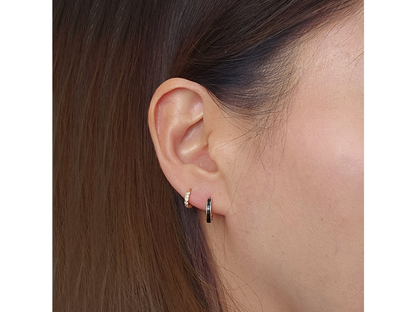 14k solid gold Black Onyx Huggies earring