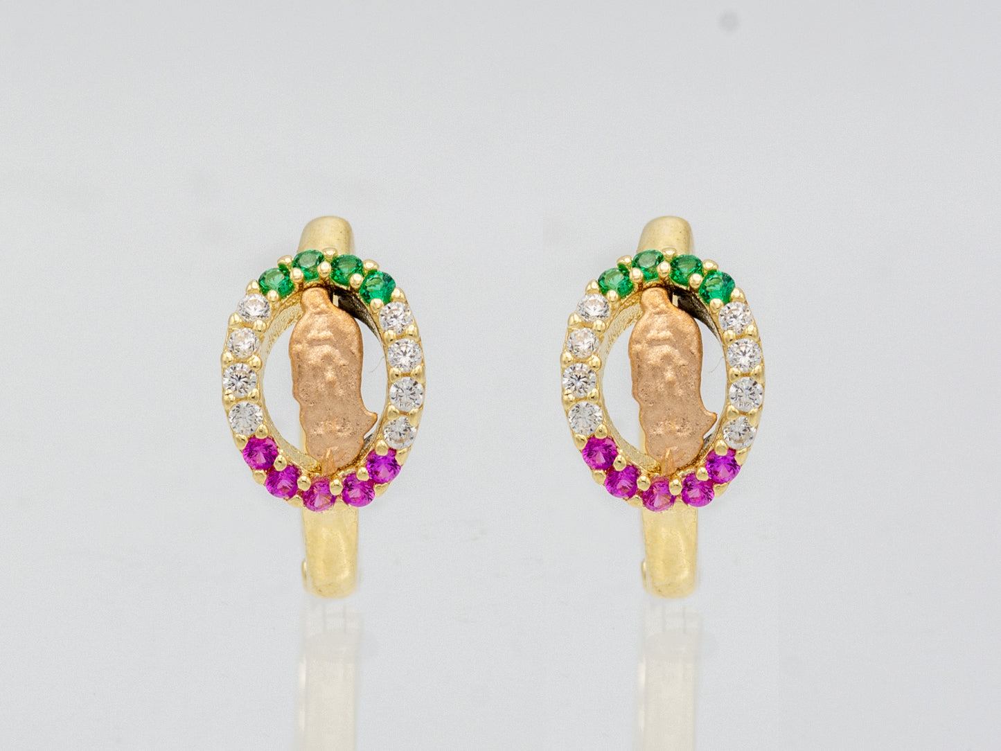 14k solid gold Virgin Mary Simulated Diamonds Huggies earring