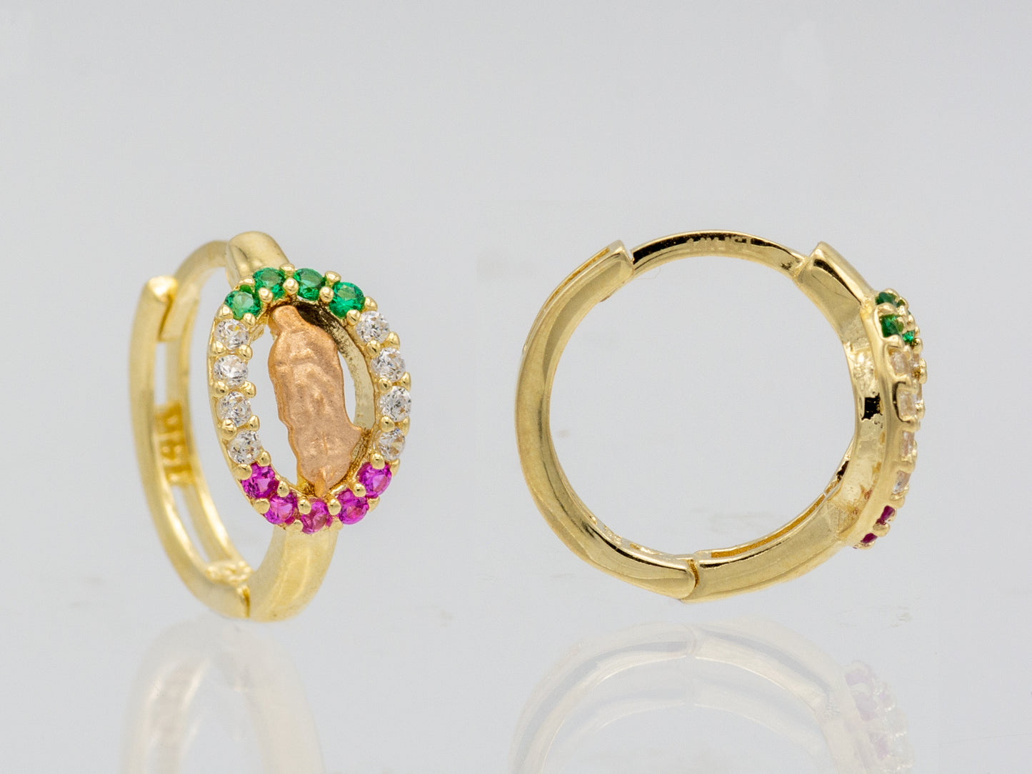 14k solid gold Virgin Mary Simulated Diamonds Huggies earring