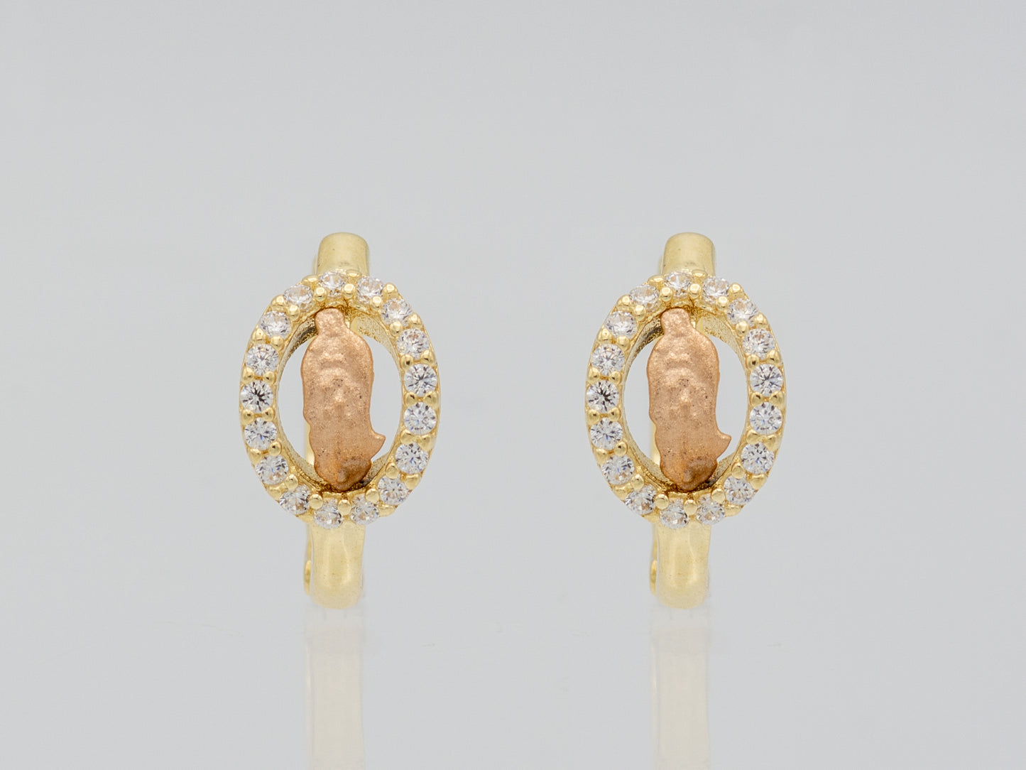 14k solid gold Virgin Mary Simulated Diamonds Huggies earring
