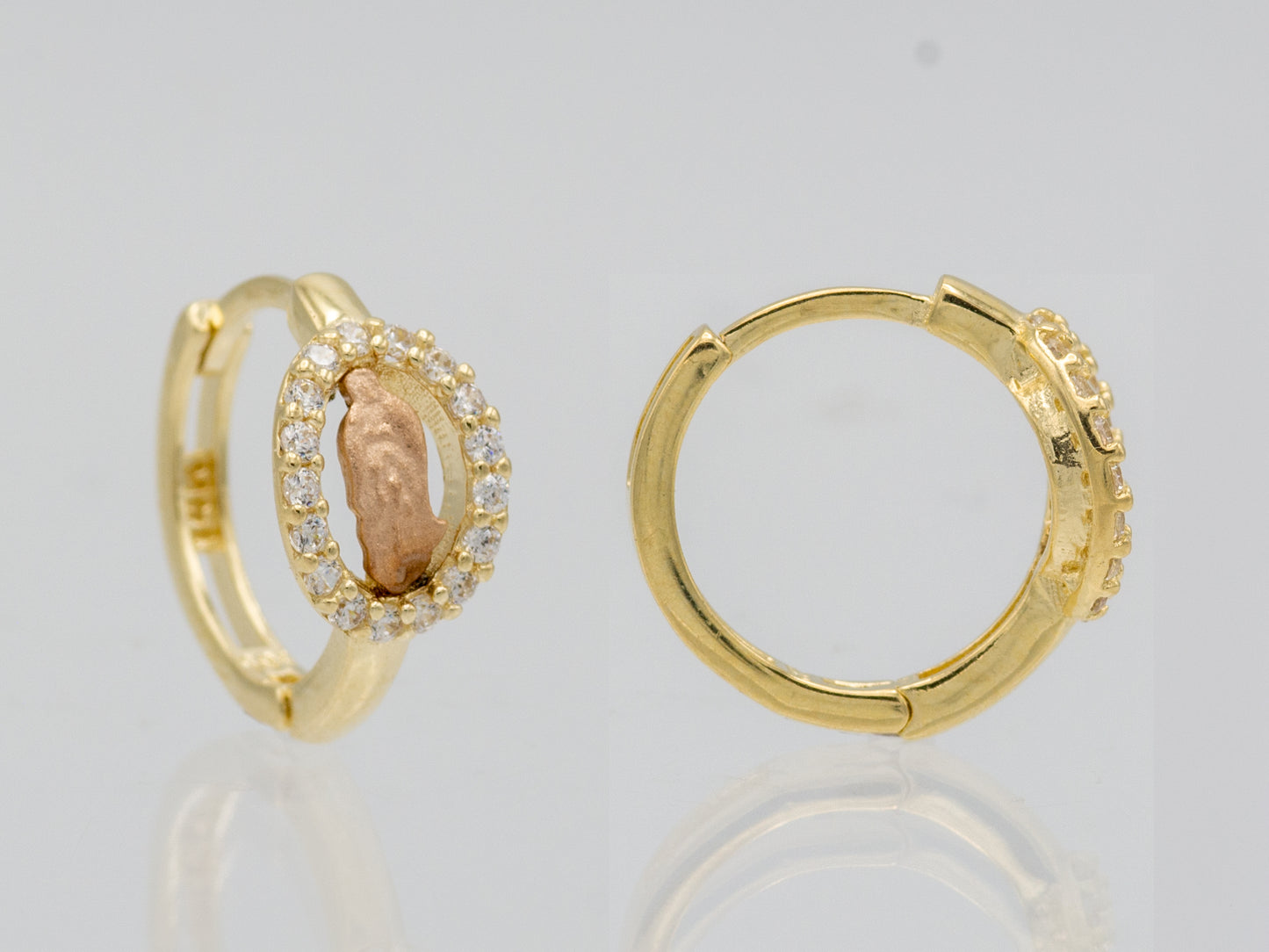 14k solid gold Virgin Mary Simulated Diamonds Huggies earring