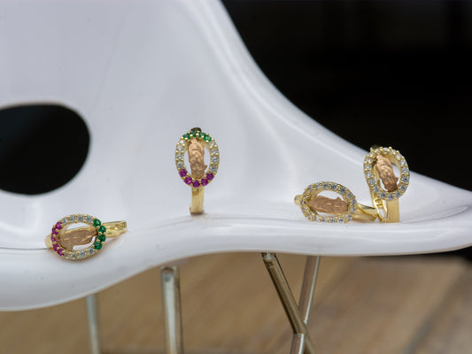14k solid gold Virgin Mary Simulated Diamonds Huggies earring