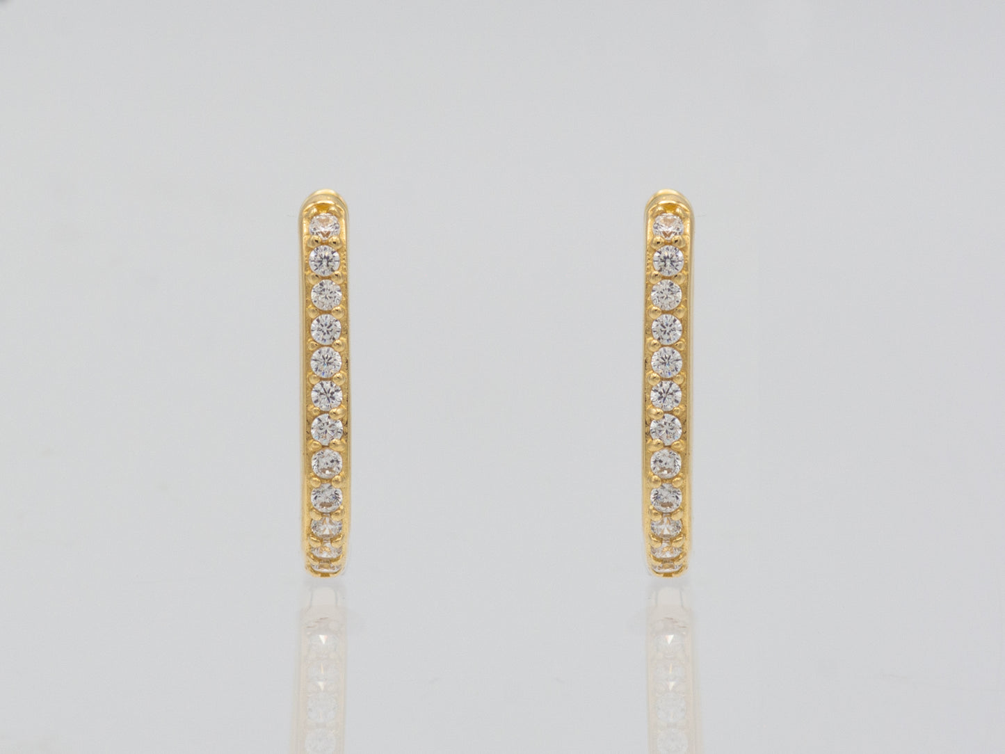 14K Solid Gold Simulated Diamond U-Pave Paper Clip Huggie Earrings