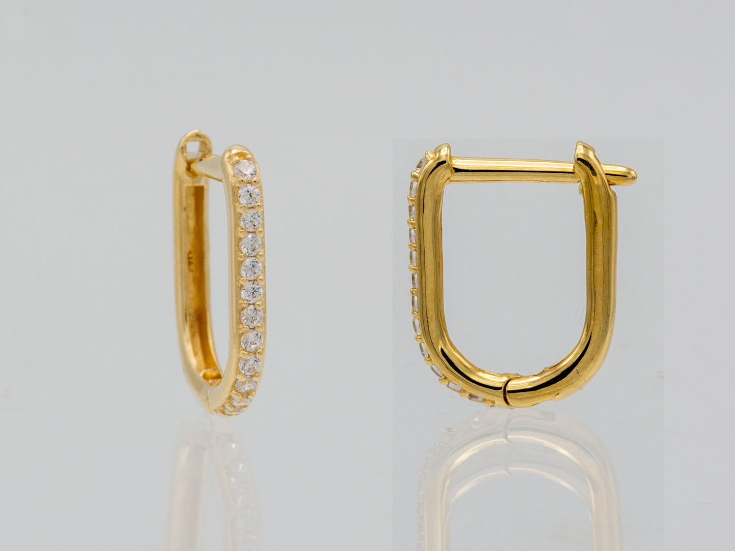 14K Solid Gold Simulated Diamond U-Pave Paper Clip Huggie Earrings