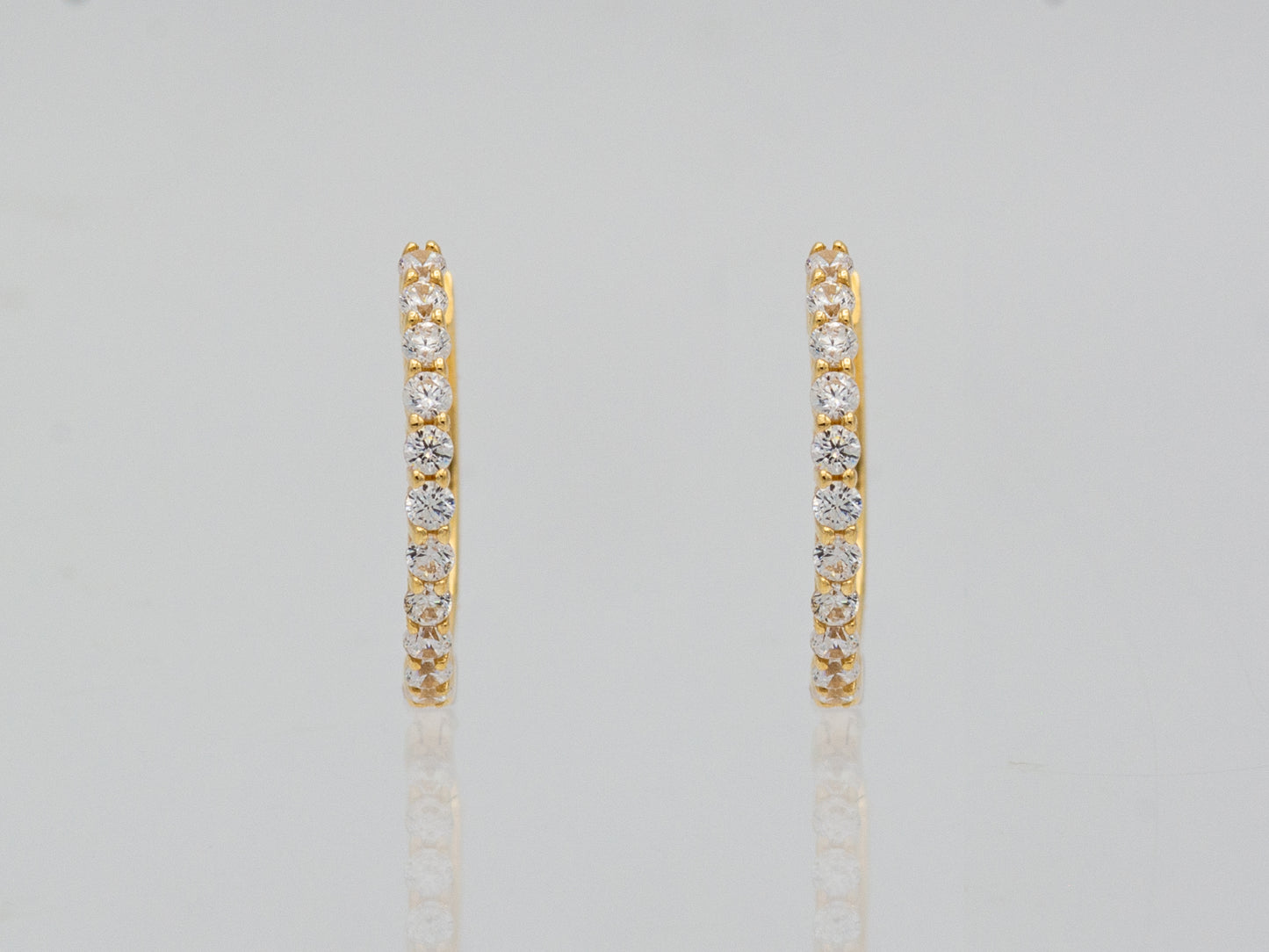 14k solid gold Round Simulated Diamonds Huggies Hoop earring