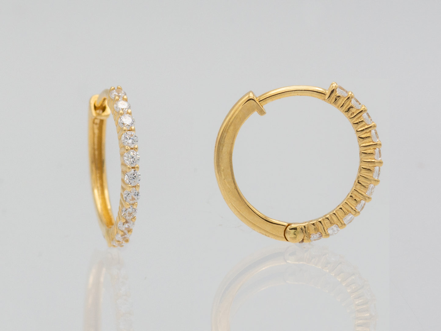 14k solid gold Round Simulated Diamonds Huggies Hoop earring