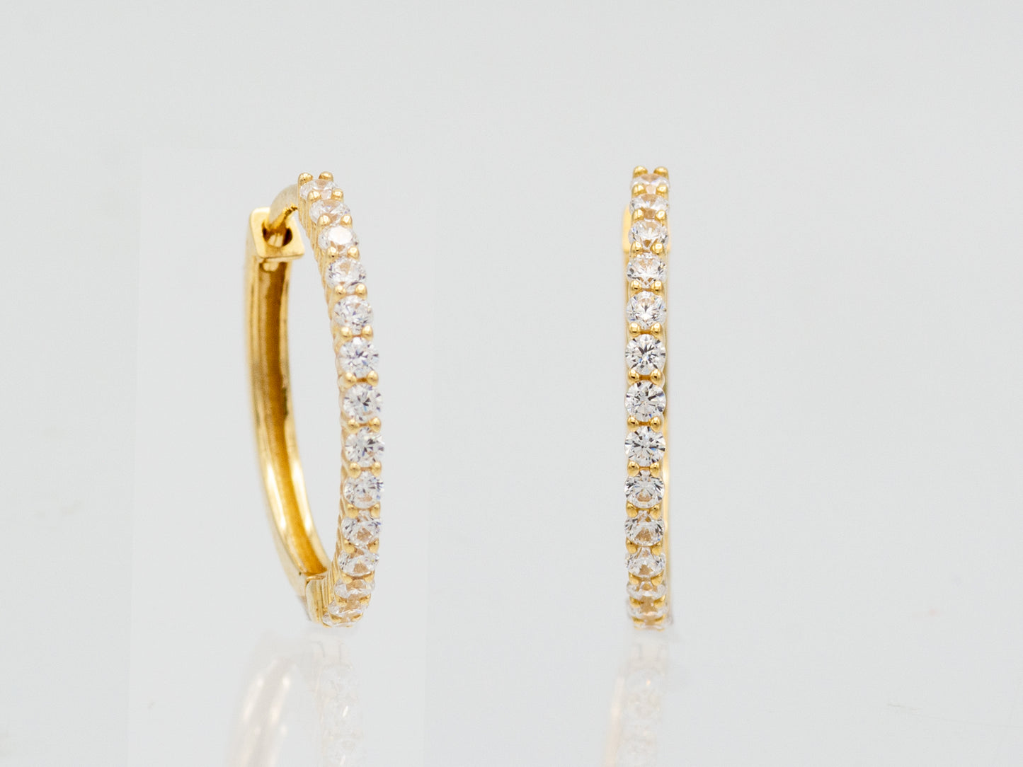 14k solid gold Round Simulated Diamonds Huggies Hoop earring
