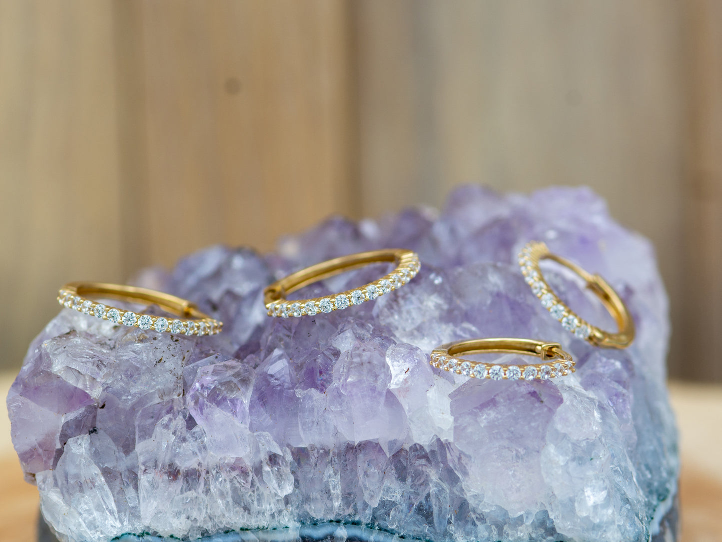 14k solid gold Round Simulated Diamonds Huggies Hoop earring